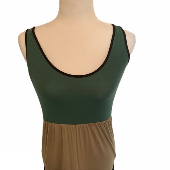 🔴 3/$18 Kensie Dress Color Block Stripe Green Tan - Picture 3 of 4